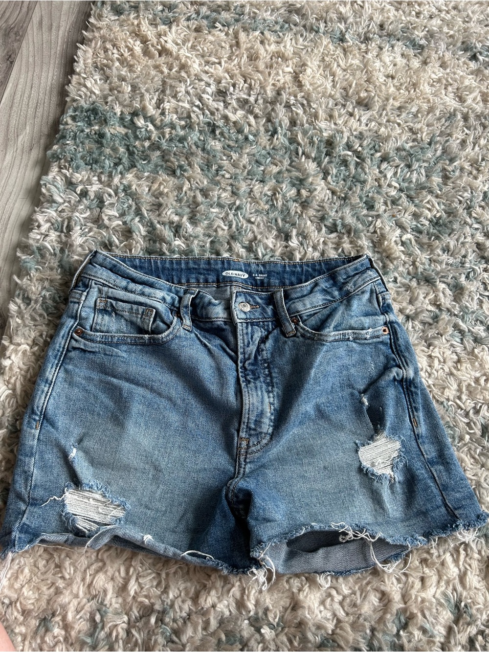 Old Navy High Rise Light Blue Distressed Denim Shorts